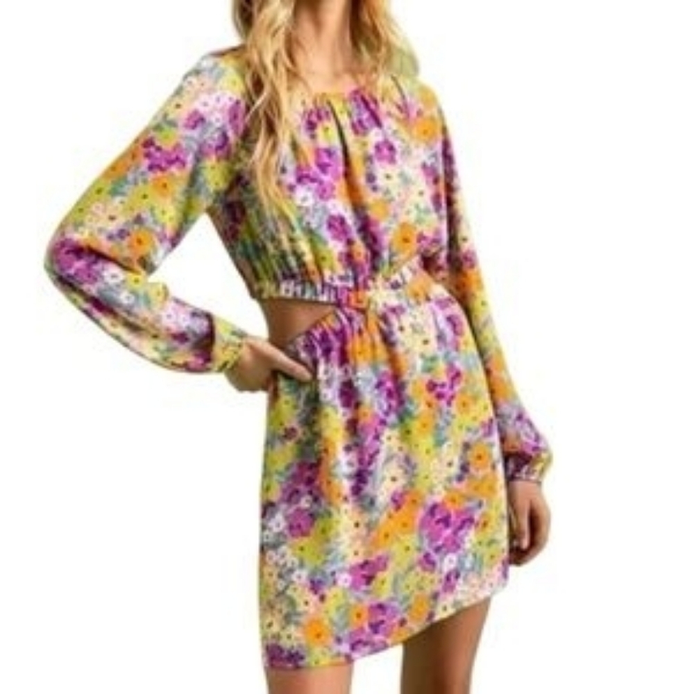 NWT Sanctuary Colorful Floral Cutout Spring Summer Flirty Mini Dress Size Large